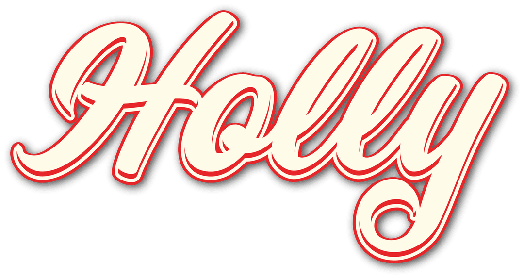 Transparent Retro Christmas Holly Text Art with Red Border