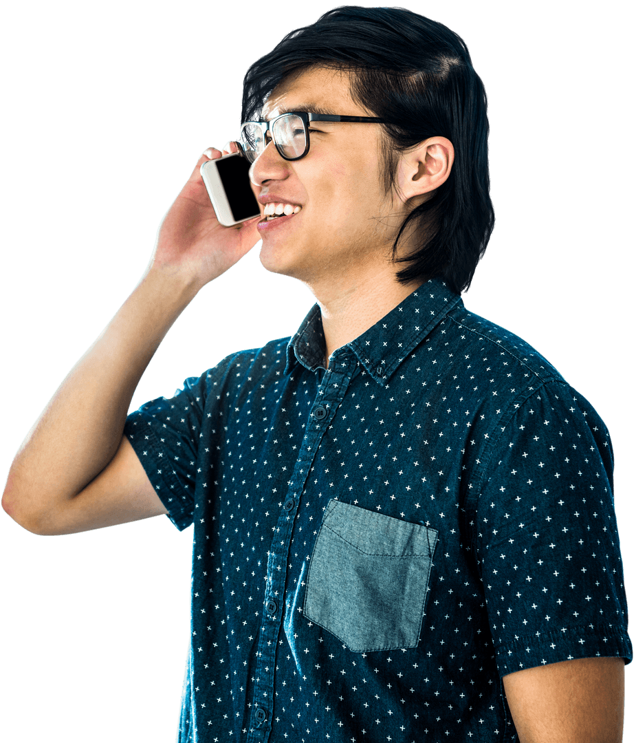 Transparent Image of Young Man Smiling While on Mobile Phone