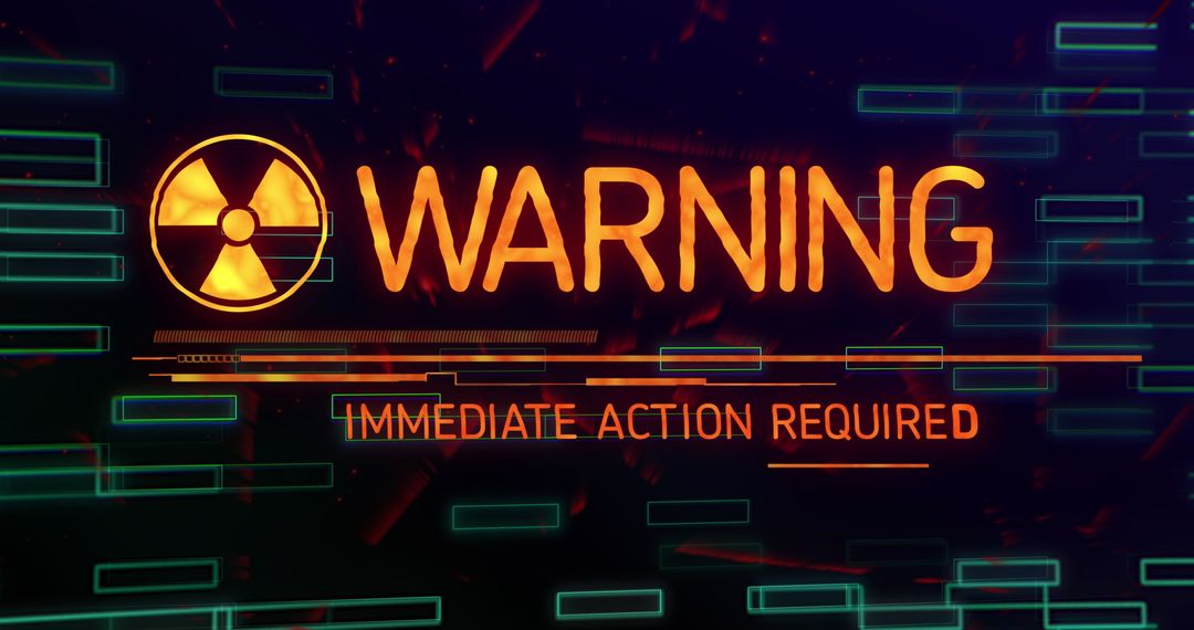 Digital Warning Banner with Radiation Symbol and Alerts