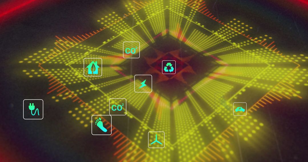 Ecology Icons Over Digital Tunnel Visualization