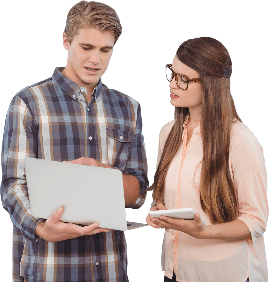 Transparent Background Business Collaboration with Laptop and Tablet