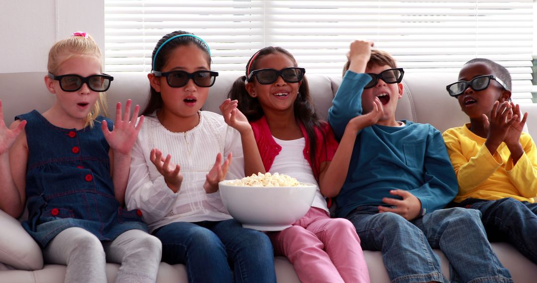 Diverse Group of Children Watching 3D Movie with Excitement - Free Images, Stock Photos and Pictures on Pikwizard.com