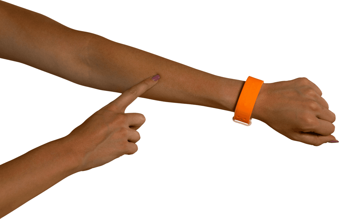 Transparent Wrist Gesture with Orange Bracelet