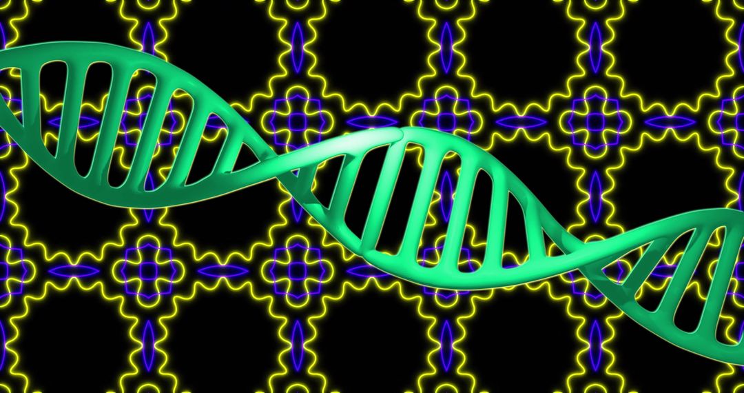 DNA Strand Over Hypnotic Abstract Pattern