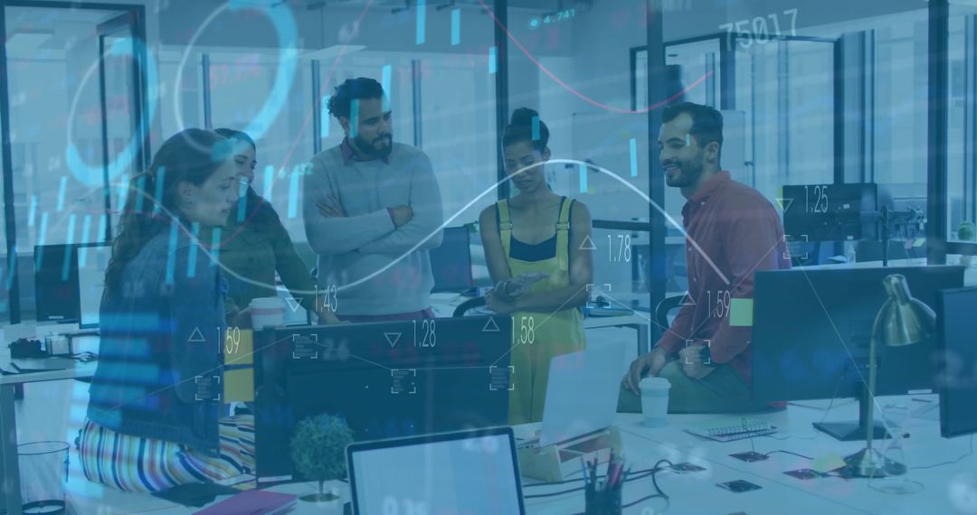 Creative Team Brainstorming with Digital Interface Overlay