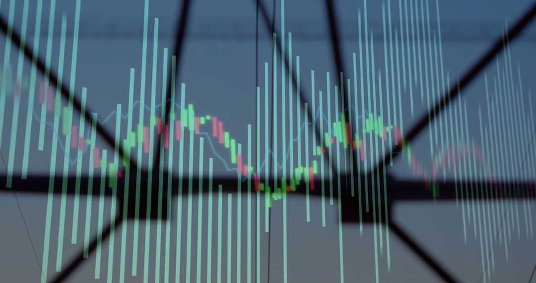 Abstract Financial Graphs Overlaying Lattice Tower Silhouette