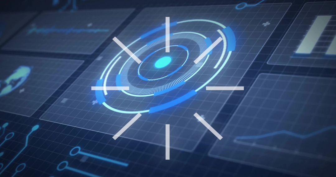Futuristic Holographic HUD Dashboard Displaying Circular Data Visualization and Analytics