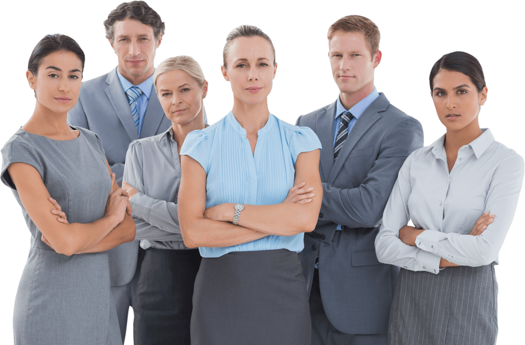 Transparent Confident Business Team Stands Together Smiling Appropriately