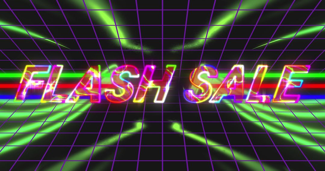 Flash Sale Neon Digital Banner on Gridded Background