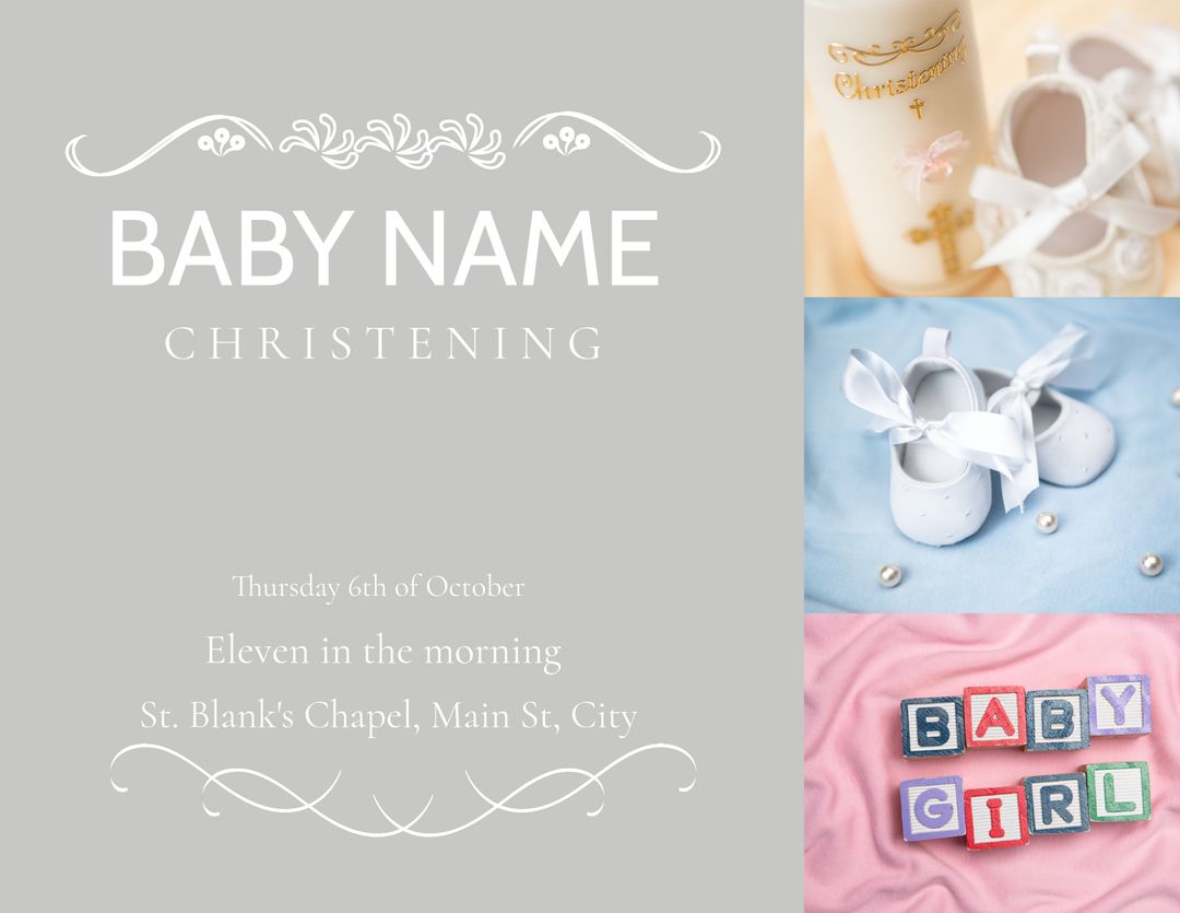 Baby Christening Invitation with Shoes and Blocks Design Template - Download Free Stock Templates Pikwizard.com