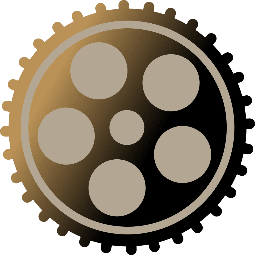 Stylized Mechanical Gear with Sprocket Cutouts on Transparent Background