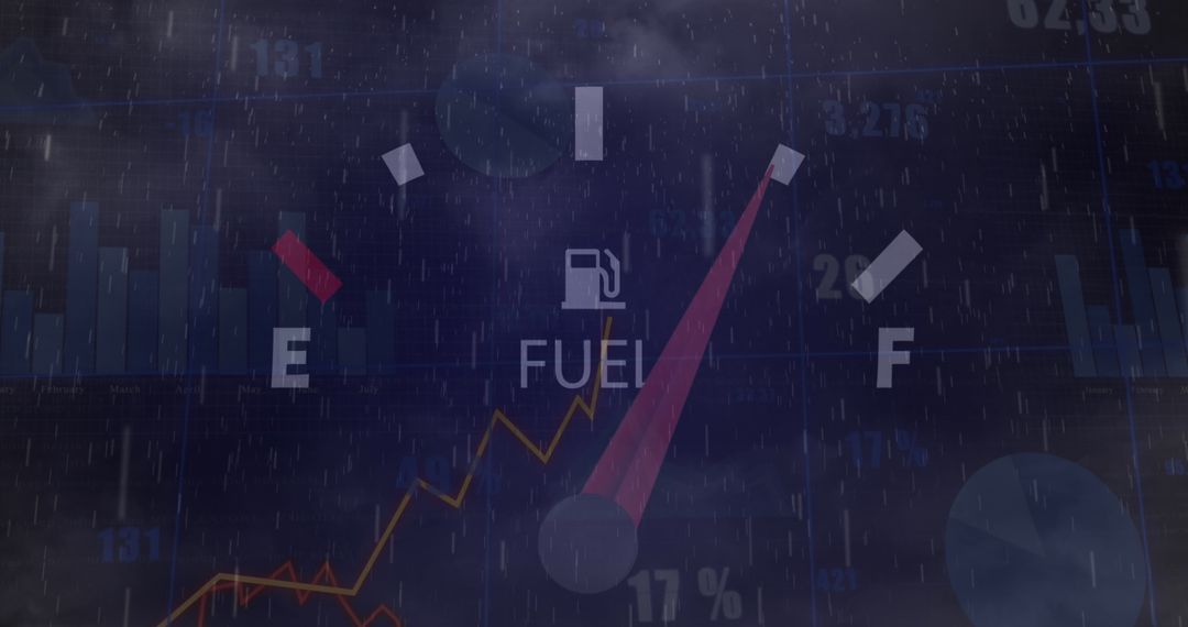 Fuel Gauge Overlayed with Statistical Data and Rain Effects