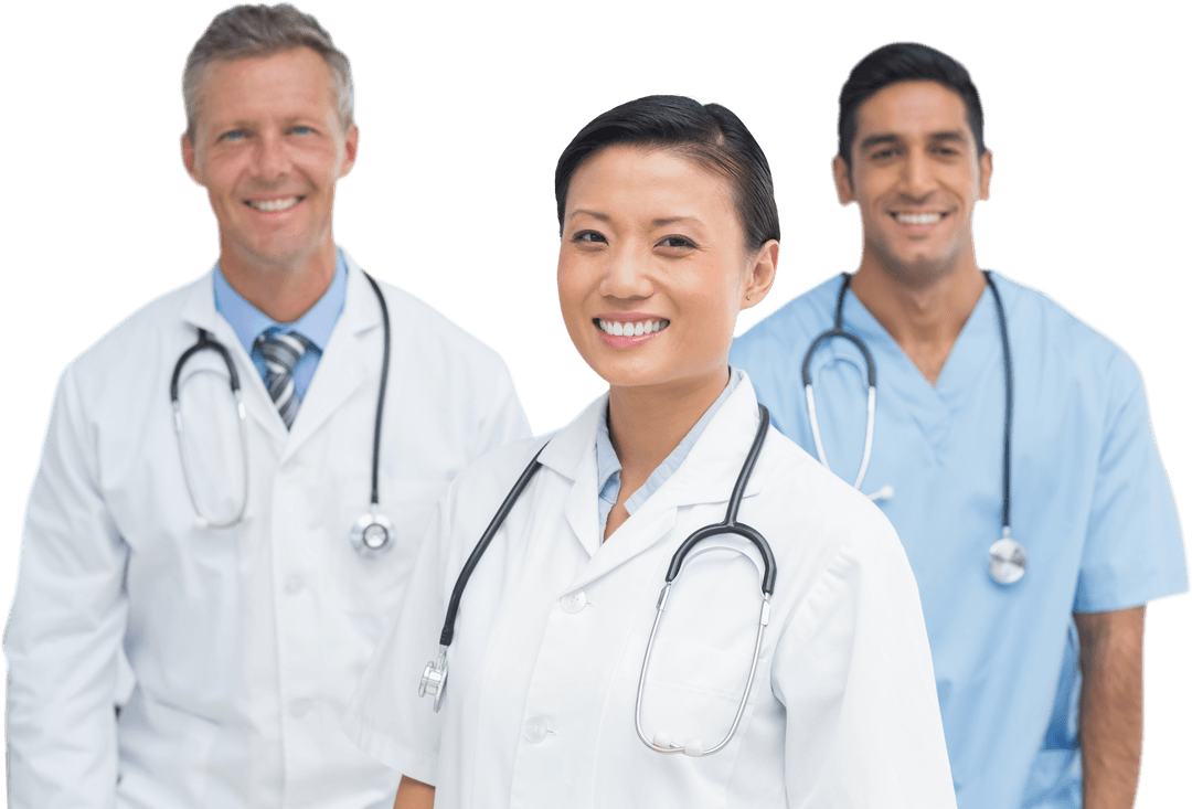 Smiling Multicultural Medical Team on Transparent Background