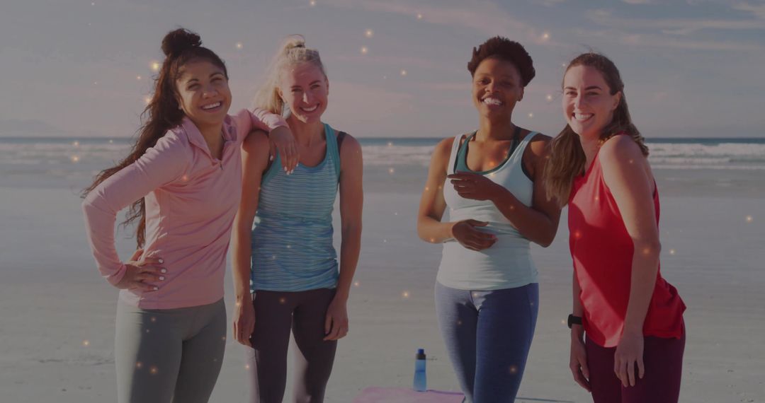 Diverse Women Smiling After Beach Workout with Sunrise Glow