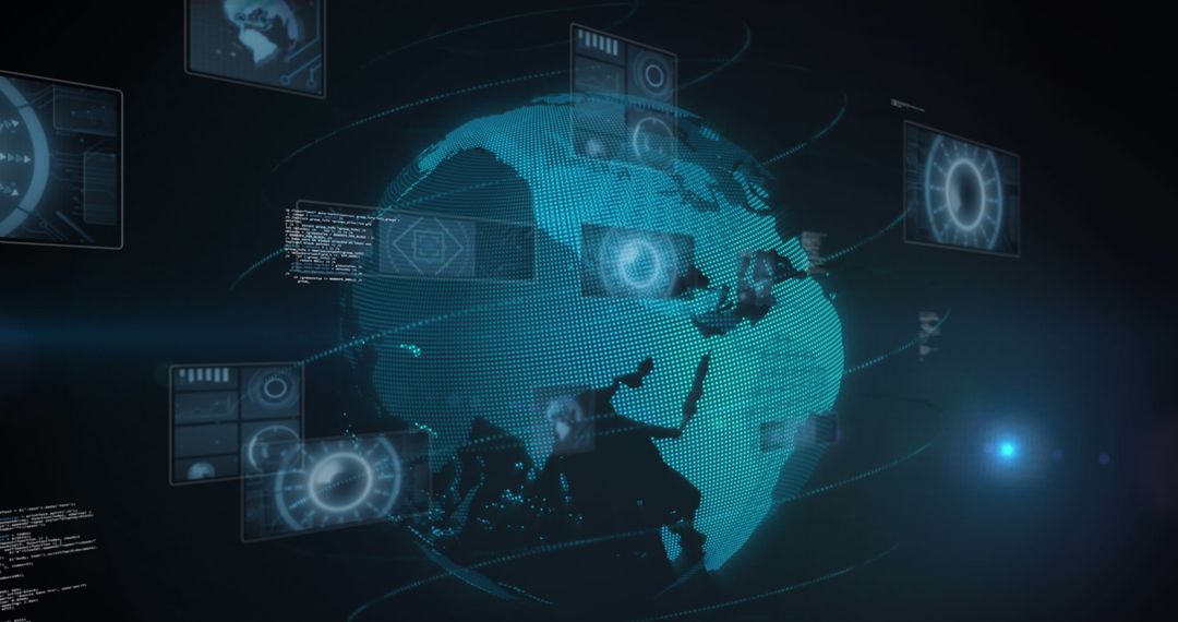 Digital Data Processing Around Artistic Globe