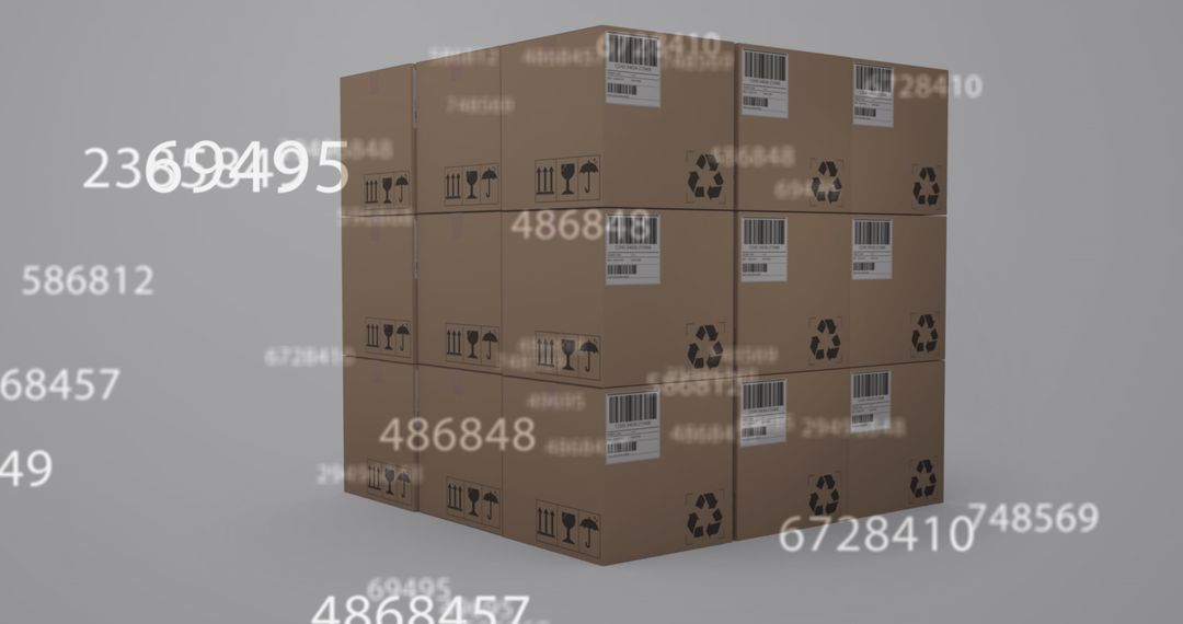 Digital Overlay on Stacked Cardboard Boxes: Global Shipping Concept