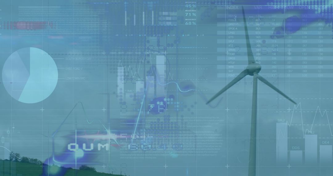 Futuristic Wind Energy Analytics Concept with Charts and Data