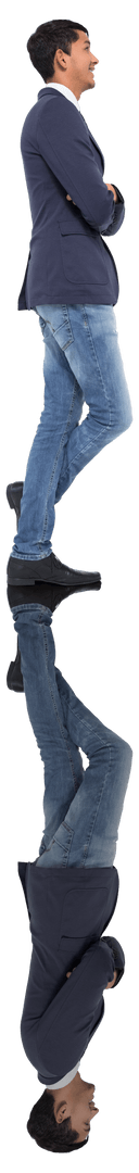 Confident Asian Businessman in Reflective Pose on Transparent Background