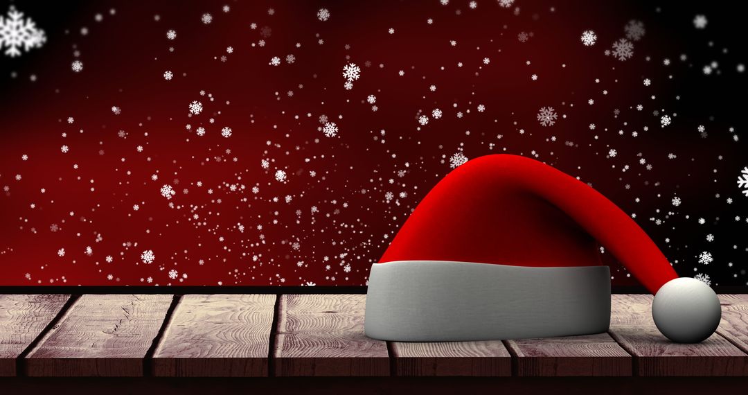 Santa Hat with Snowflakes in Winter Wonderland Setting