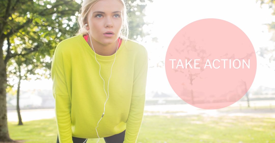 Focused Female Athlete Ready to Take Action in Nature