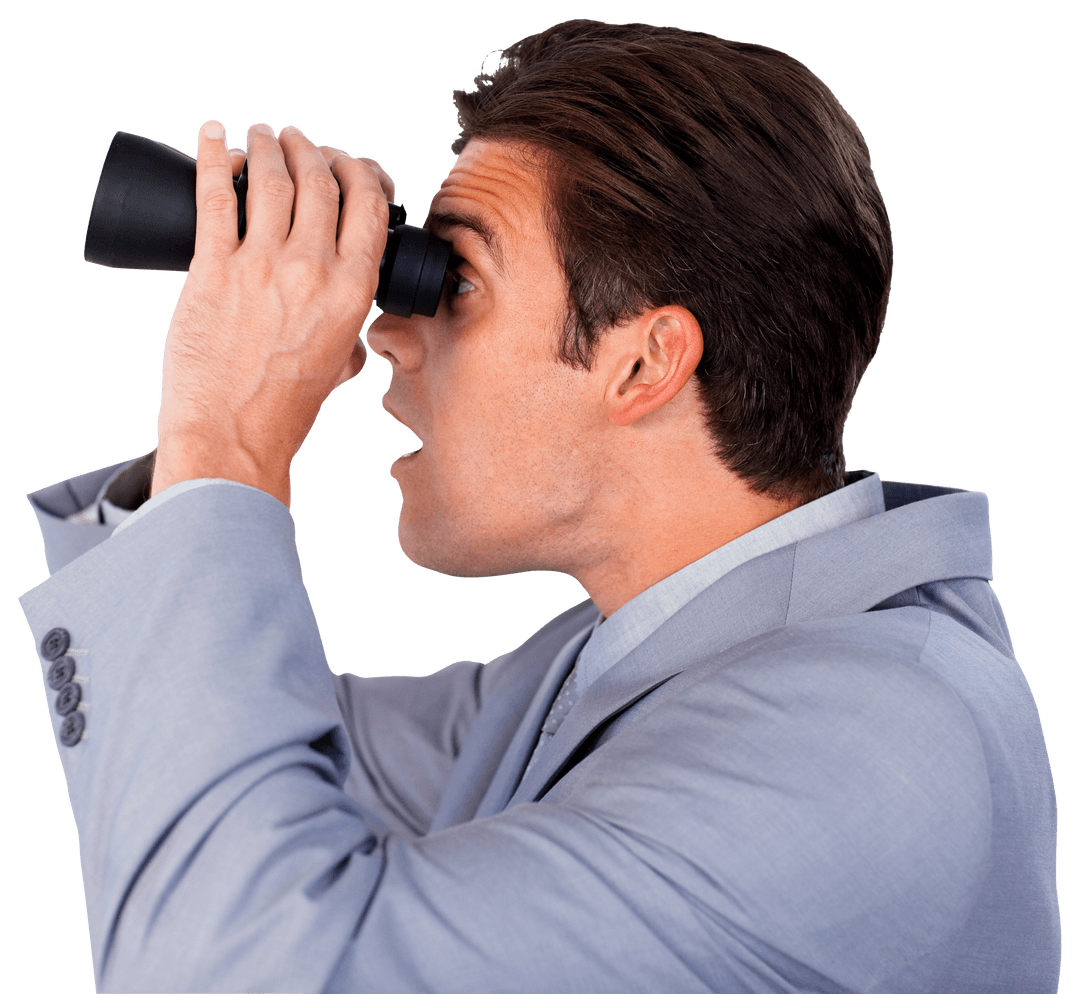 Transparent Visionary Businessman With Binoculars Future Outlook