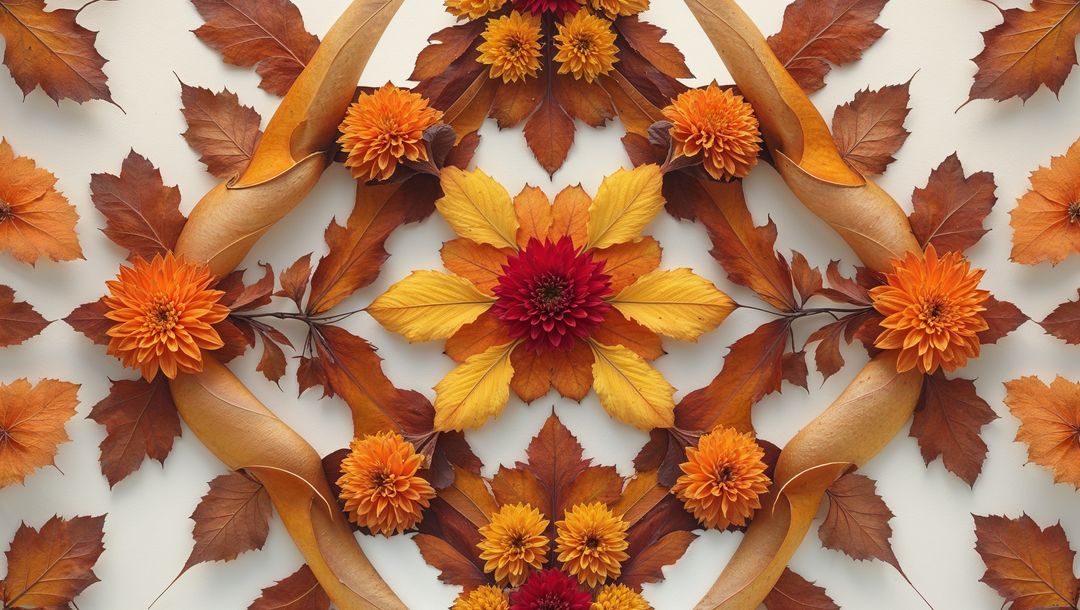 Vibrant Autumn Mandala with Colorful Leaves and Blooms