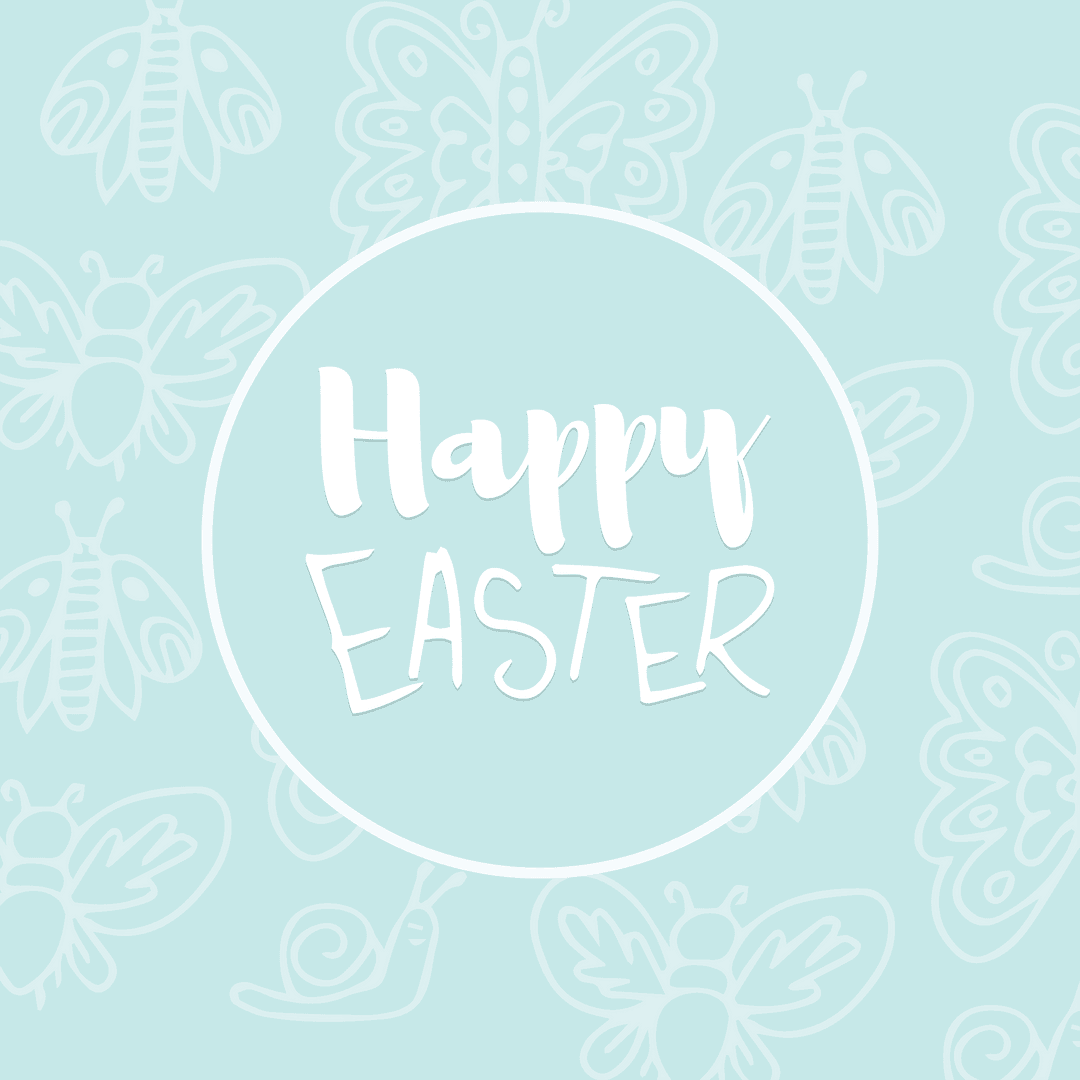Happy Easter Text with Butterflies and Bees on Transparent Background