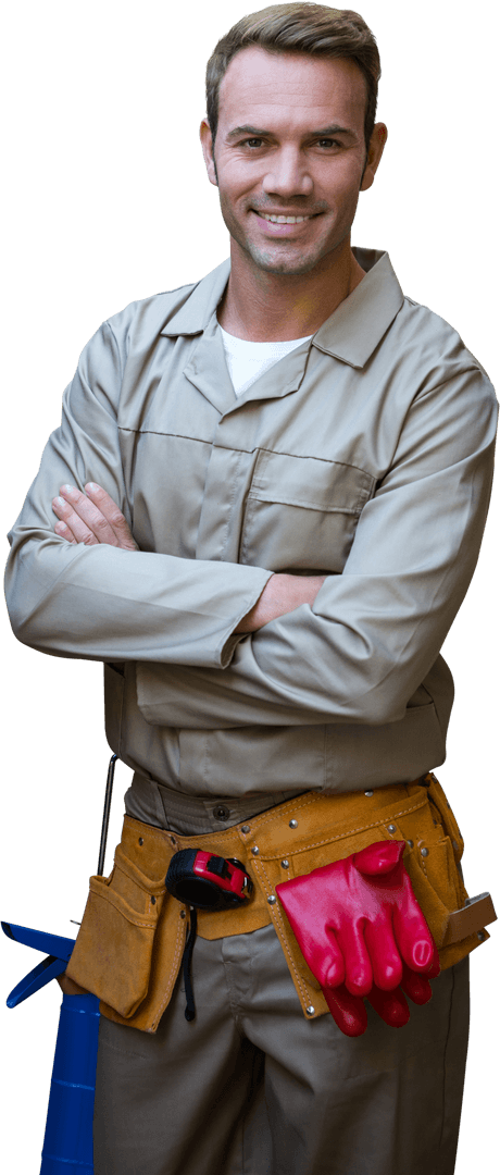 Friendly Handyman Posing with Tools Transparent Background