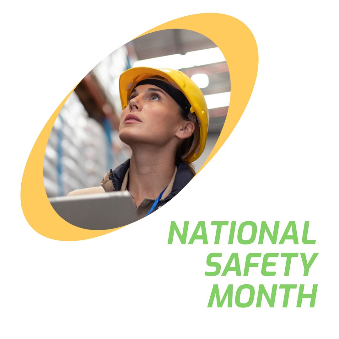 Female Construction Worker Promotes National Safety Month in Warehouse - Download Free Stock Templates Pikwizard.com