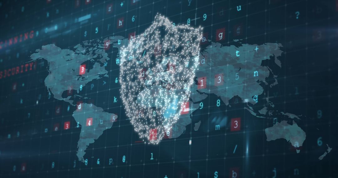 Global Cybersecurity Network with Shield Icon