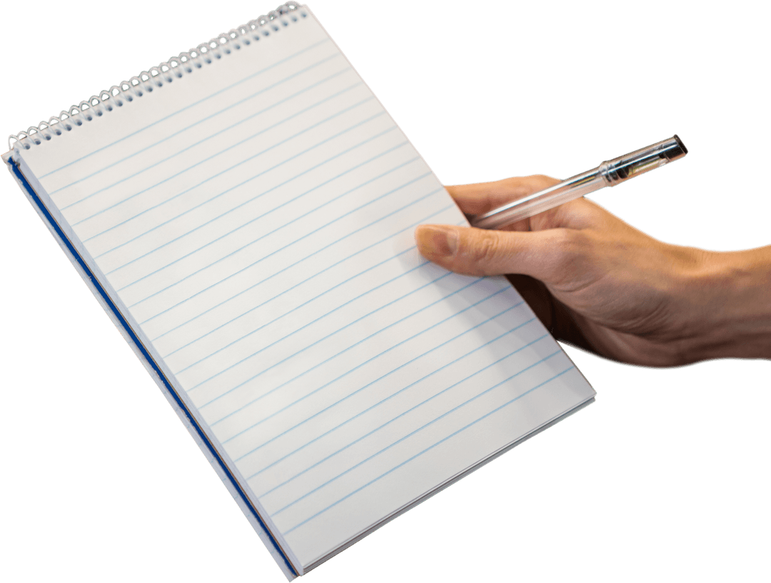 Transparent Hand Holding Notepad and Pen for Creative Writing