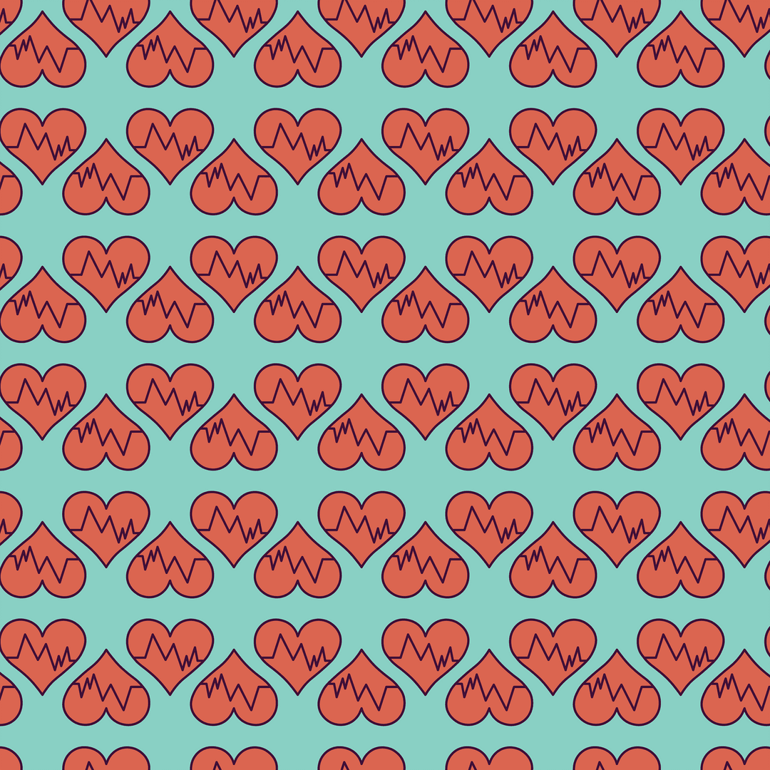 Transparent Pattern of Red Hearts with Abstract Electrocardiogram