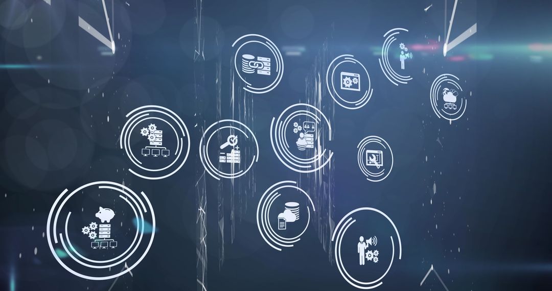 Digital Icons Over Light Trails and Abstract Background