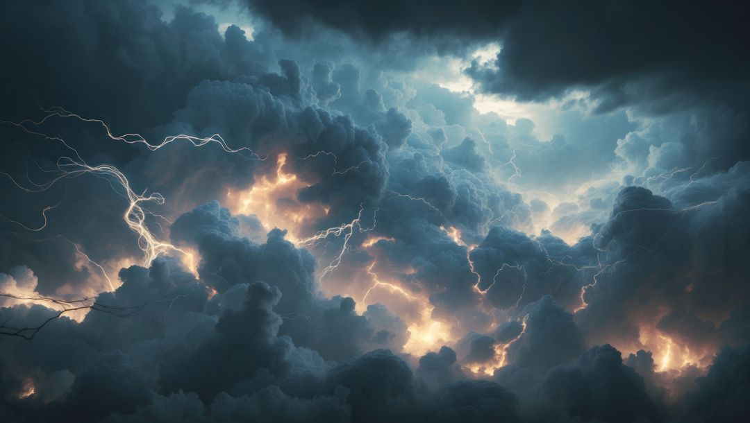 Dramatic Lightning Storm with Glowing Cumulonimbus Clouds