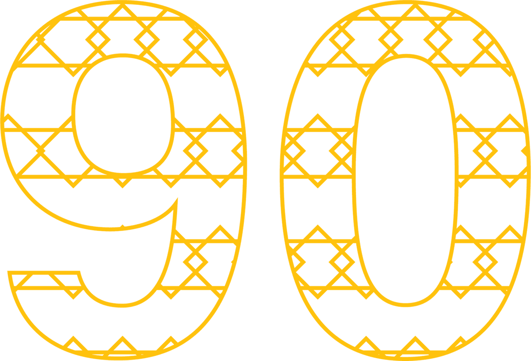 Decorative Yellow 90 Number on Transparent Background for Celebrations