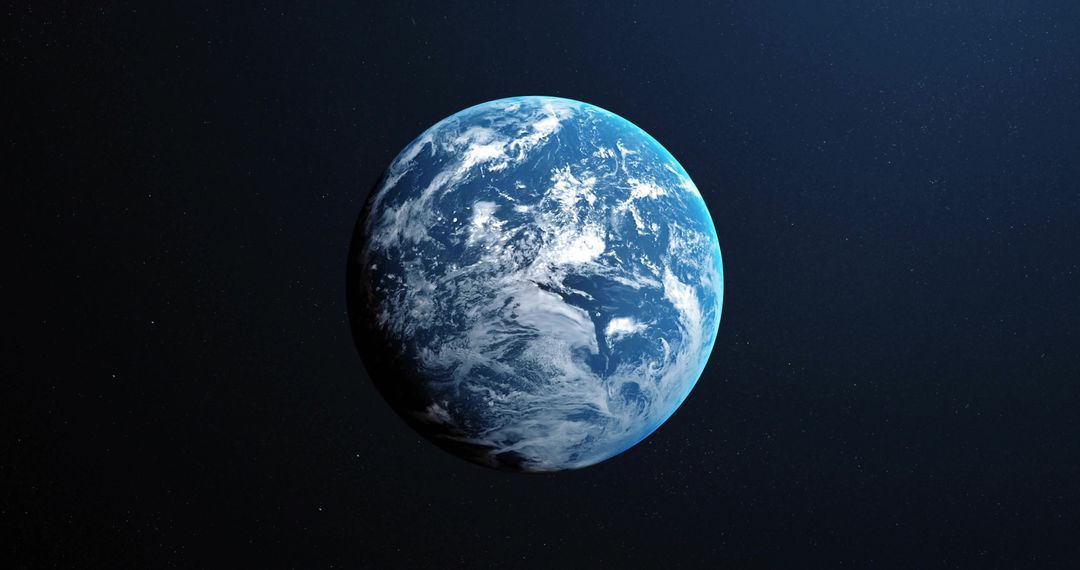 Planet Earth in Deep Space with Swirling Clouds and Oceans