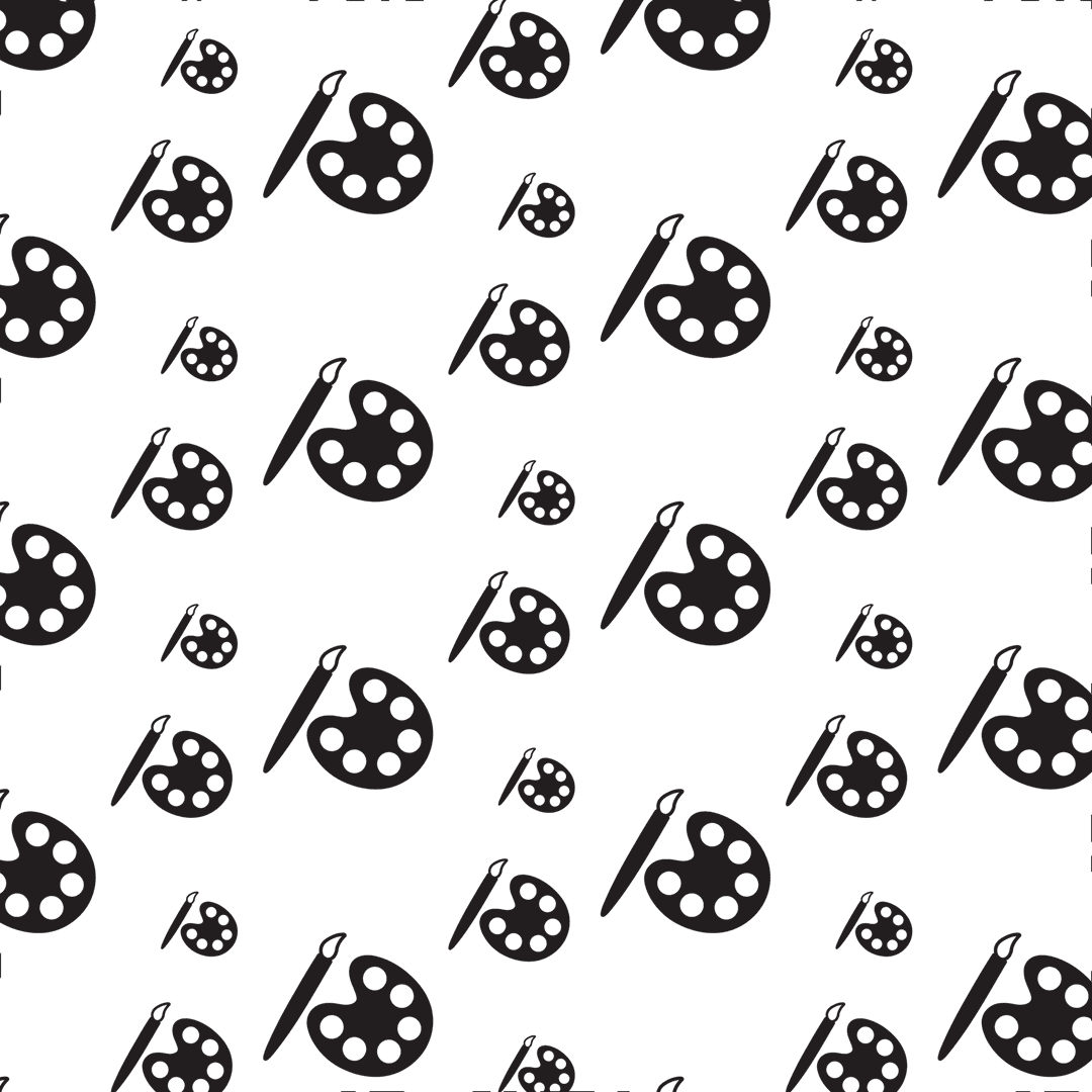 Seamless Pattern Black Brush and Palette on Transparent Background