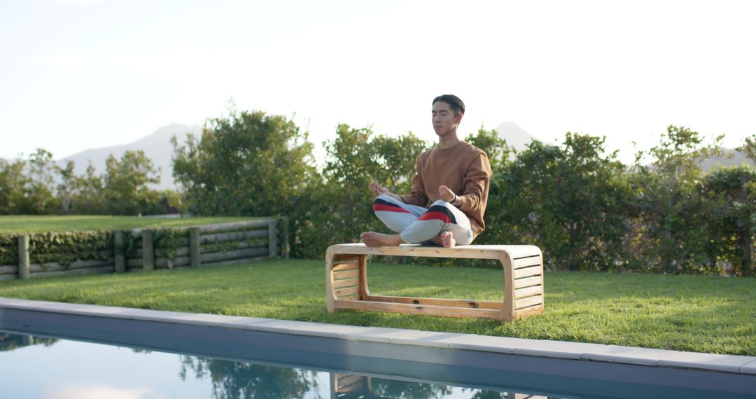 Serene Meditation by Pool with Mountain View