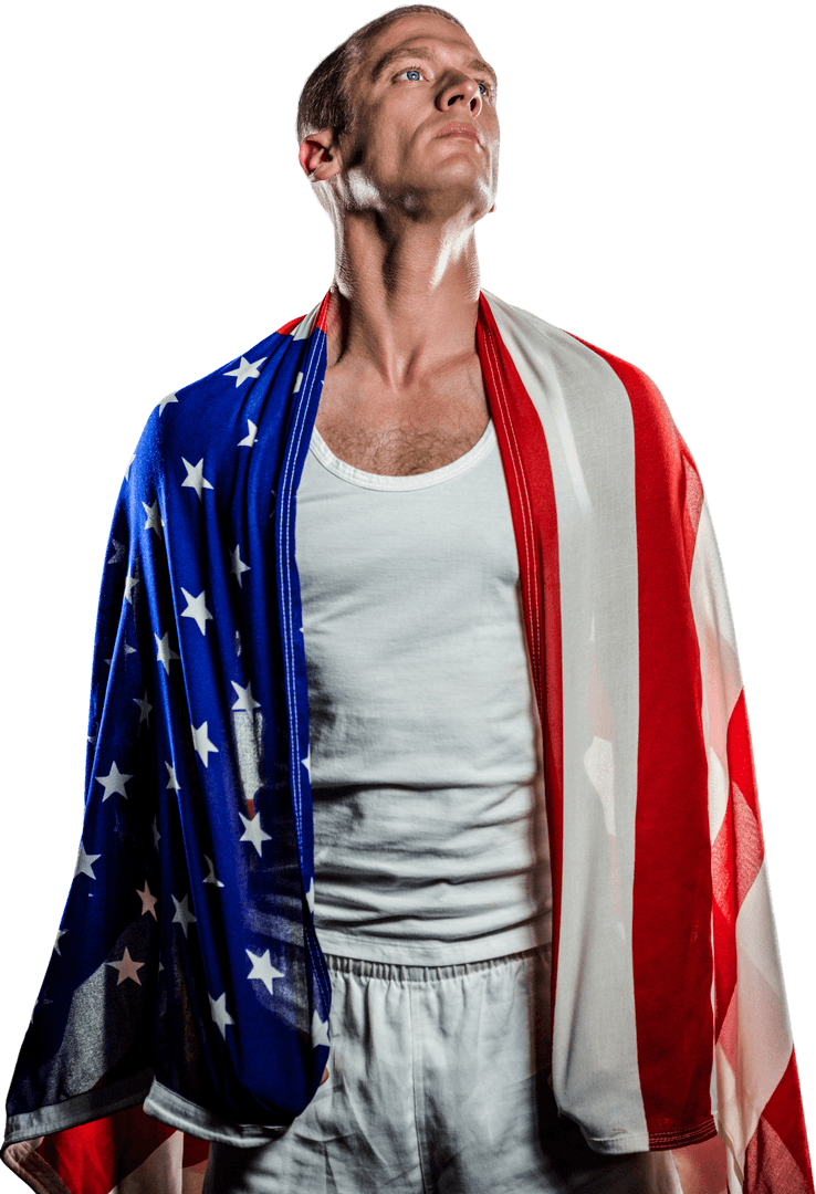 Athlete Pose Transparent with American Flag Cloak Dramatic Pride