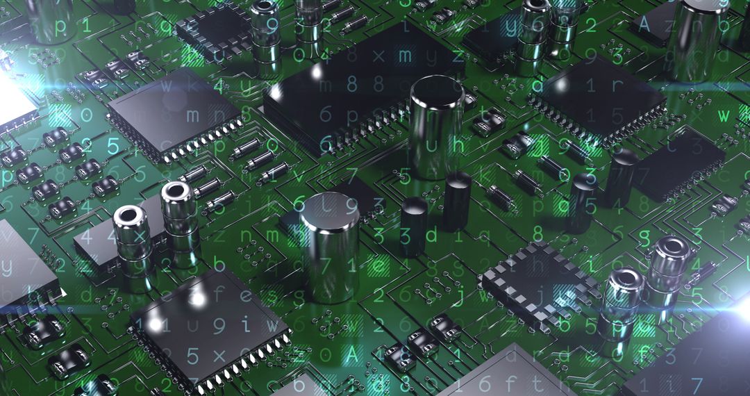 Futuristic Green Circuit Board With Digital Codes