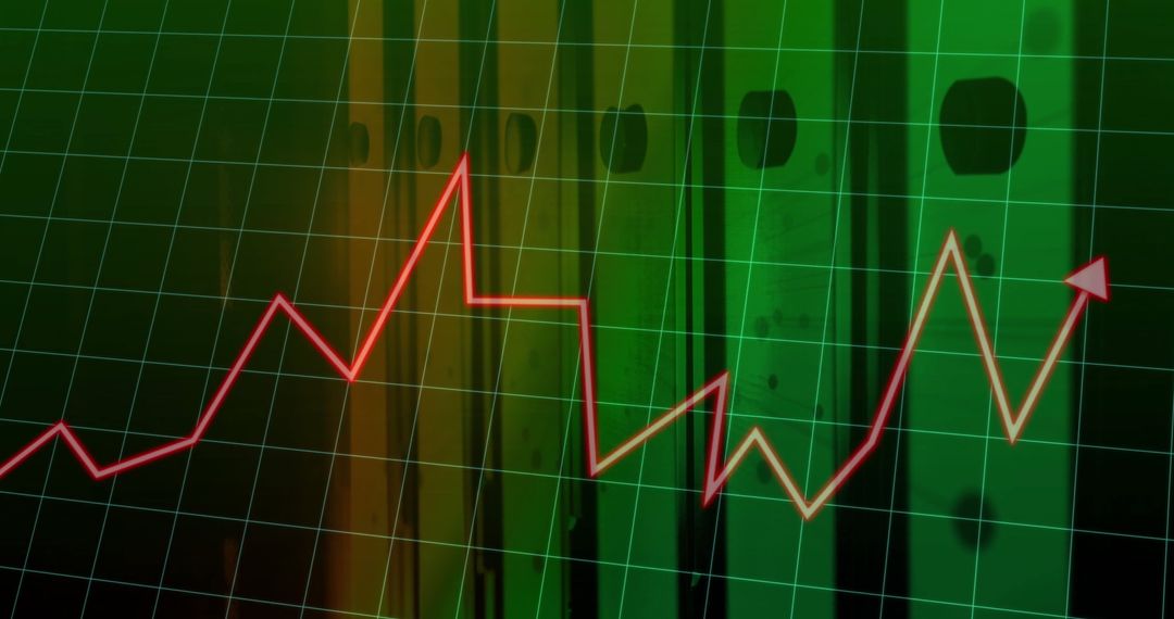 Dynamic Line Graph on Green Grid Background Displaying Growth Trend