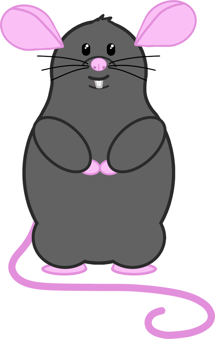 Adorable Grey and Pink Cartoon Mouse on Transparent Background