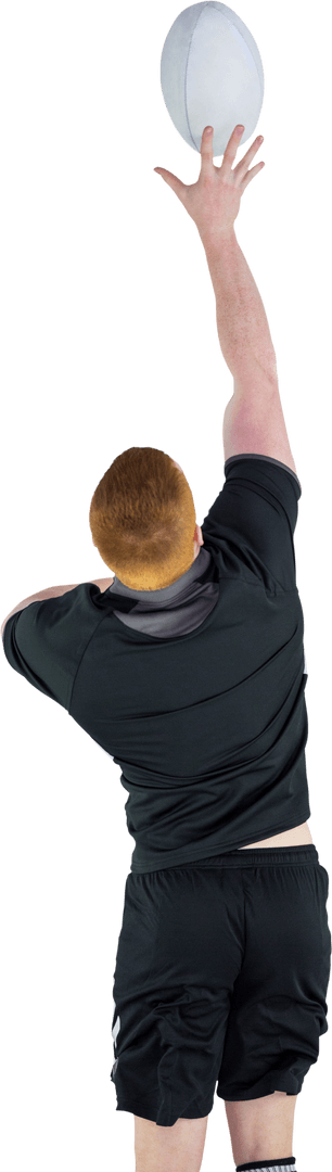 Rugby Player Leaping to Catch Rugby Ball Isolated Transparent