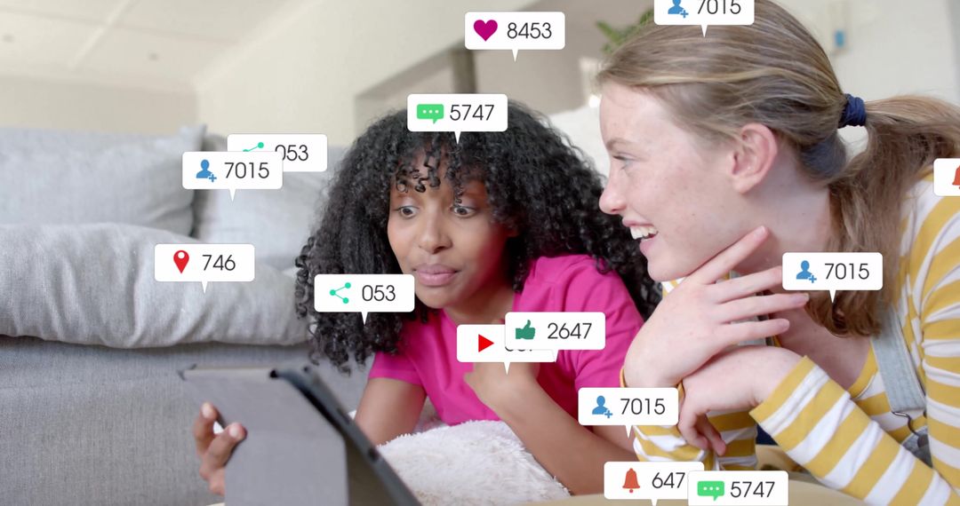 Friends Engaging with Social Media on Tablet at Home