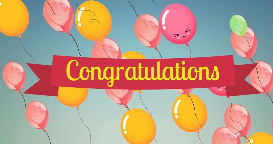 Floating Colorful Balloons with Congratulations Banner