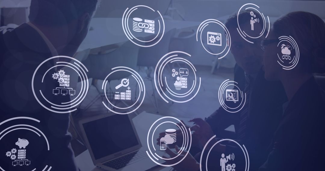 Digital Icons Overlay on Diverse Business Team Concept