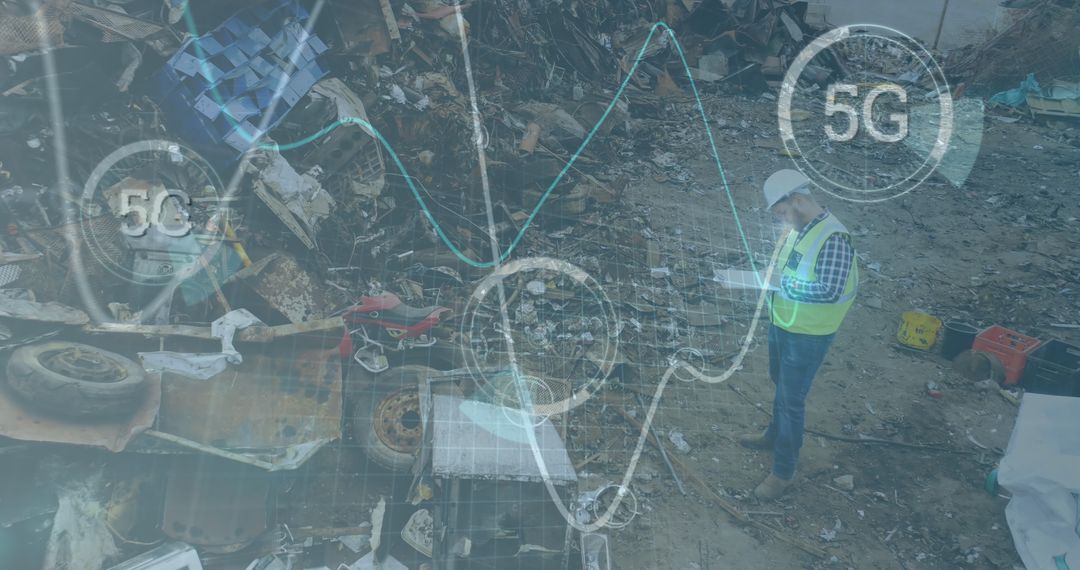 Engineer in Junkyard Analyzing 5G Network Graphs