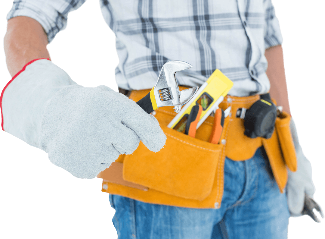 Transparent Technician with Tool Belt Holding Adjustable Wrench