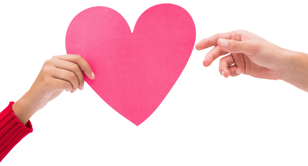 Illustration of Pink Heart with Hands Exchanging on Transparent Background