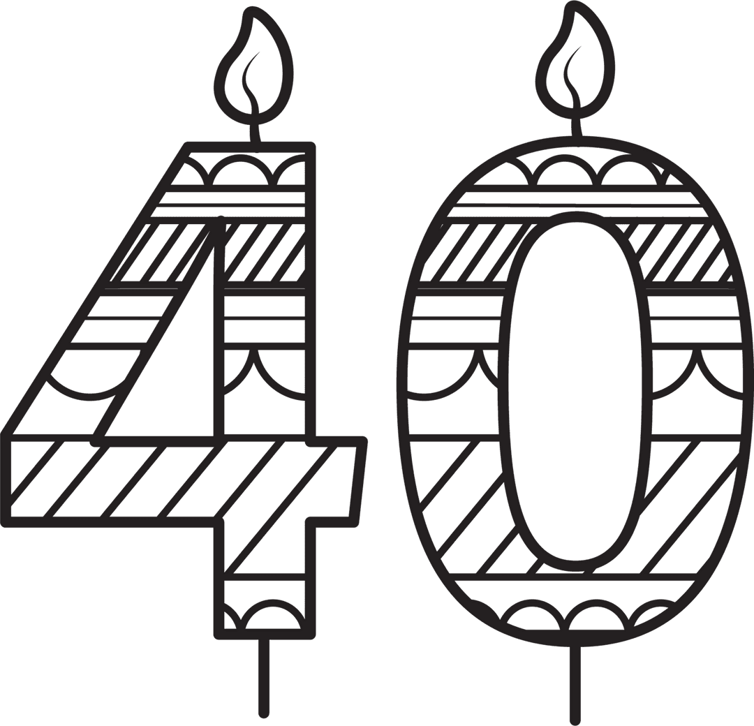 Transparent 40 Number Candle Illustration with Flames for Birthdays